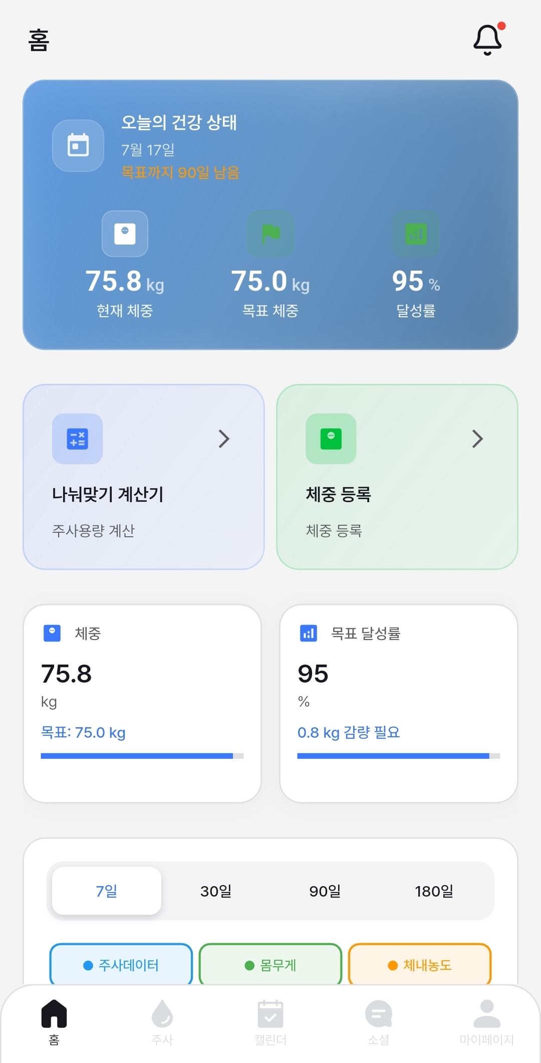 Blueshot App Screenshot 1 - 위고비, 마운자로 투약 관리 화면