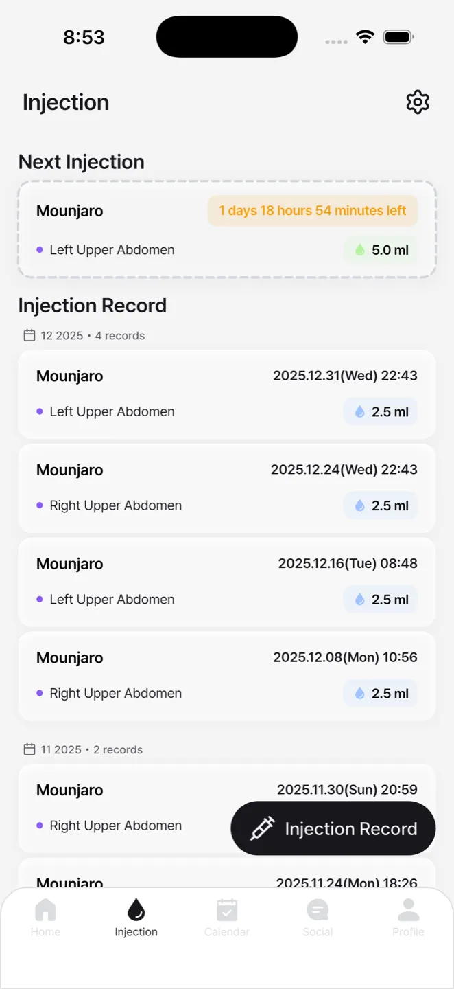 Blueshot - Wegovy Mounjaro injection tracking